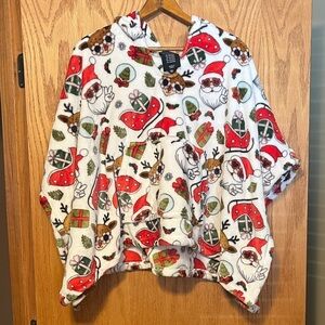 Throwzy Holiday Hooded Poncho with Santa and Reindeer